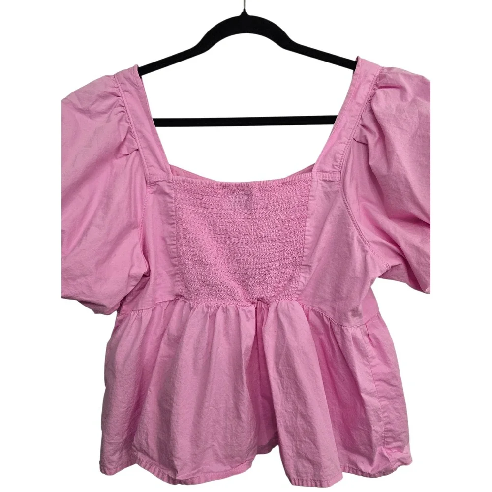Old‎ Navy Cotton Pink Puff Sleeve Babydoll Top L Cottagecore Coquette Feminine